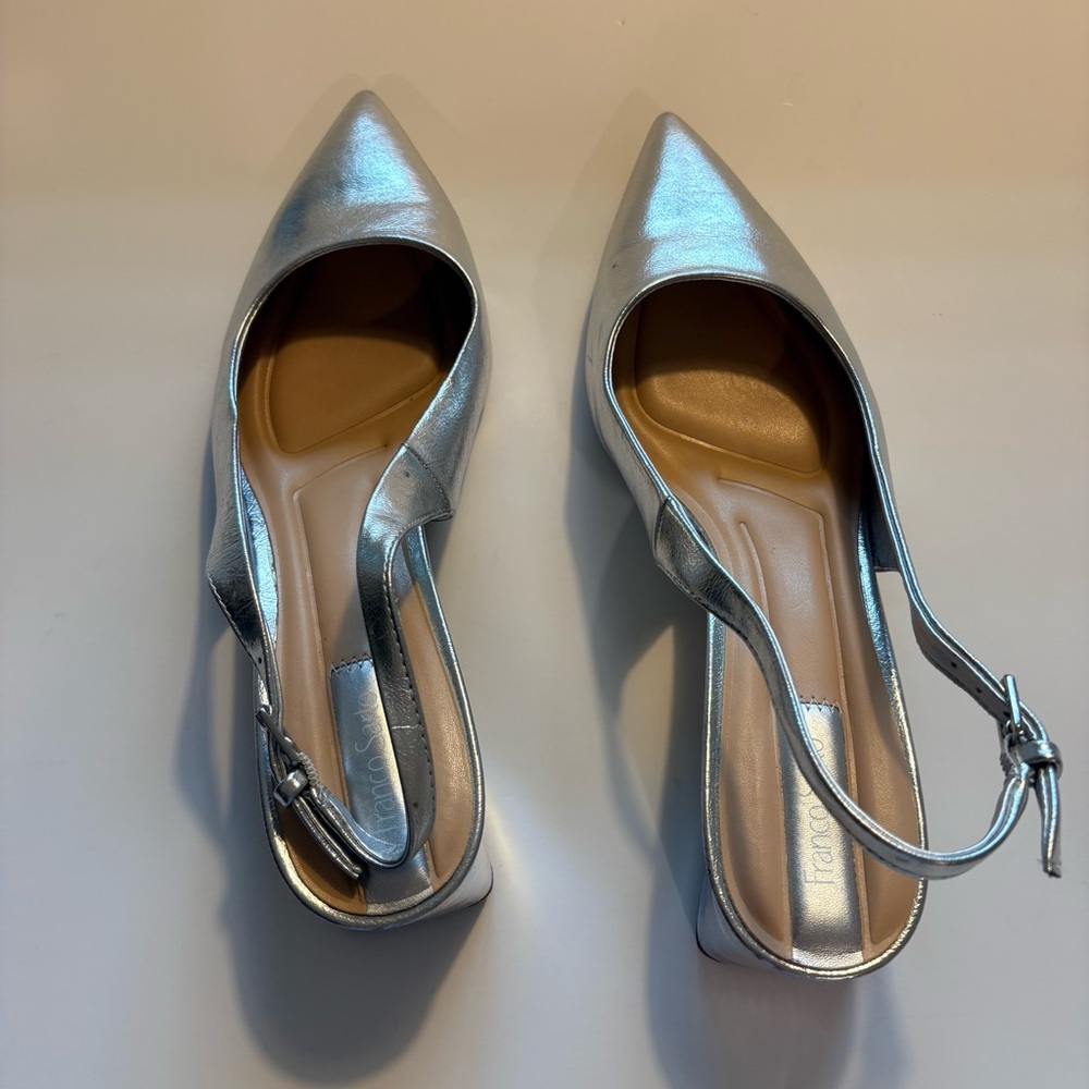 Franco Sarto Metallic Silver Pointed-Toe Slingback Heels Size 11 M - Picture 9 of 9